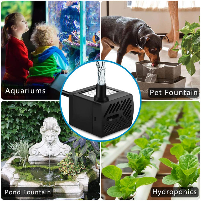 PULACO 2Pcs Mini Fountain Pump ( 50GPH 3W), Ultra Quiet Submersible Water Pump for Aquarium, Small Fish Tank, Pet Water Fountain, Tabletop Fountains, Water gardens and Hydroponic Systems - PawsPlanet Australia