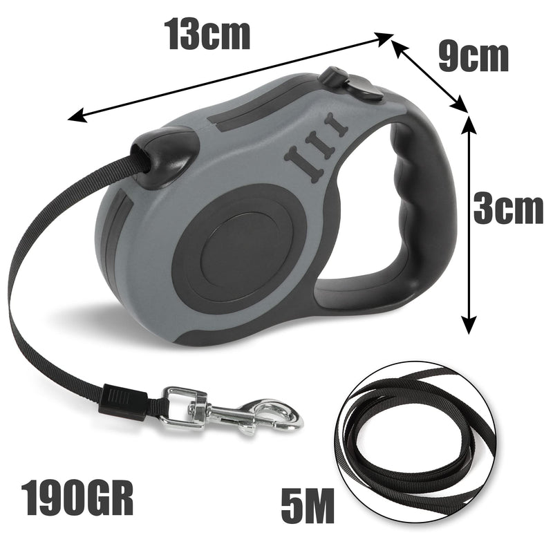 5M Retractable Dog Leash Extendable Automatic Dog Leash Kitten Retractable Leash Small Animals Long Dog Leash. (Gray) Gray - PawsPlanet Australia