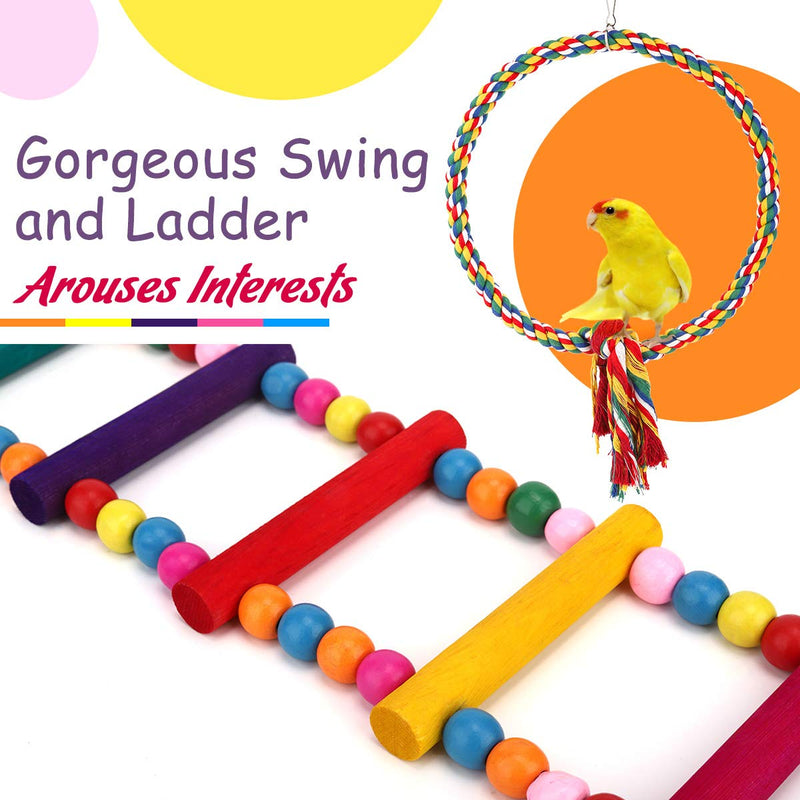 [Australia] - Pawaboo 2PCS Bird Parrot Swing Chewing Toys, Bird Cage Stand Hammock Hanging Swing and Climbing Ladder for Small Medium Large Birds, Parakeets, Cockatiels, Conures, Budgie, Macaws, Love Birds, Finches 