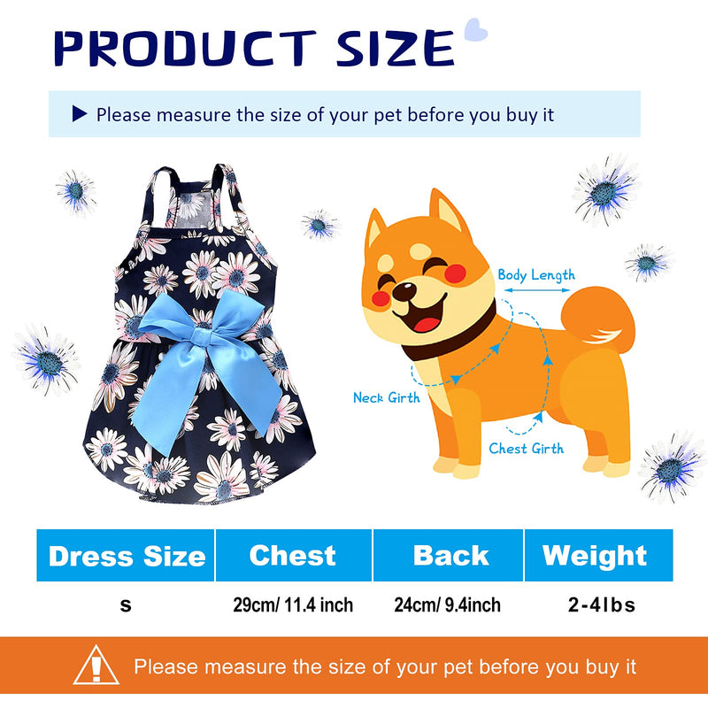 2 Pieces Small Dog Princess Dress Dog Bow-Knot Tutu Dress Cute Dog Sundress Dog Pet Apparel for Pet Puppy Dogs and Cats on Wedding Holiday New Year Spring Summer (Blue, Black,Sunflower) Blue, Black Sunflower - PawsPlanet Australia