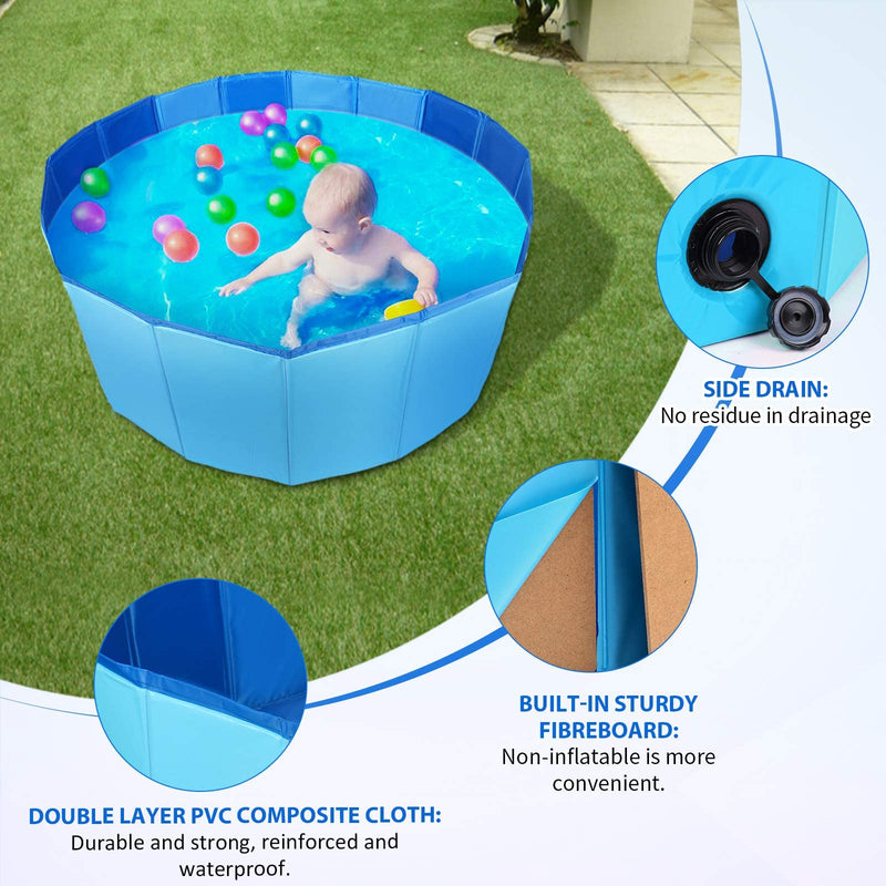 FREESOO Dog Swimming Pool Pet Paddling Pool Large Foldable Dog Bath Tub Portable Outdoor Gargen Pool for Puppy Cat Kids Blue 80x30cm - PawsPlanet Australia