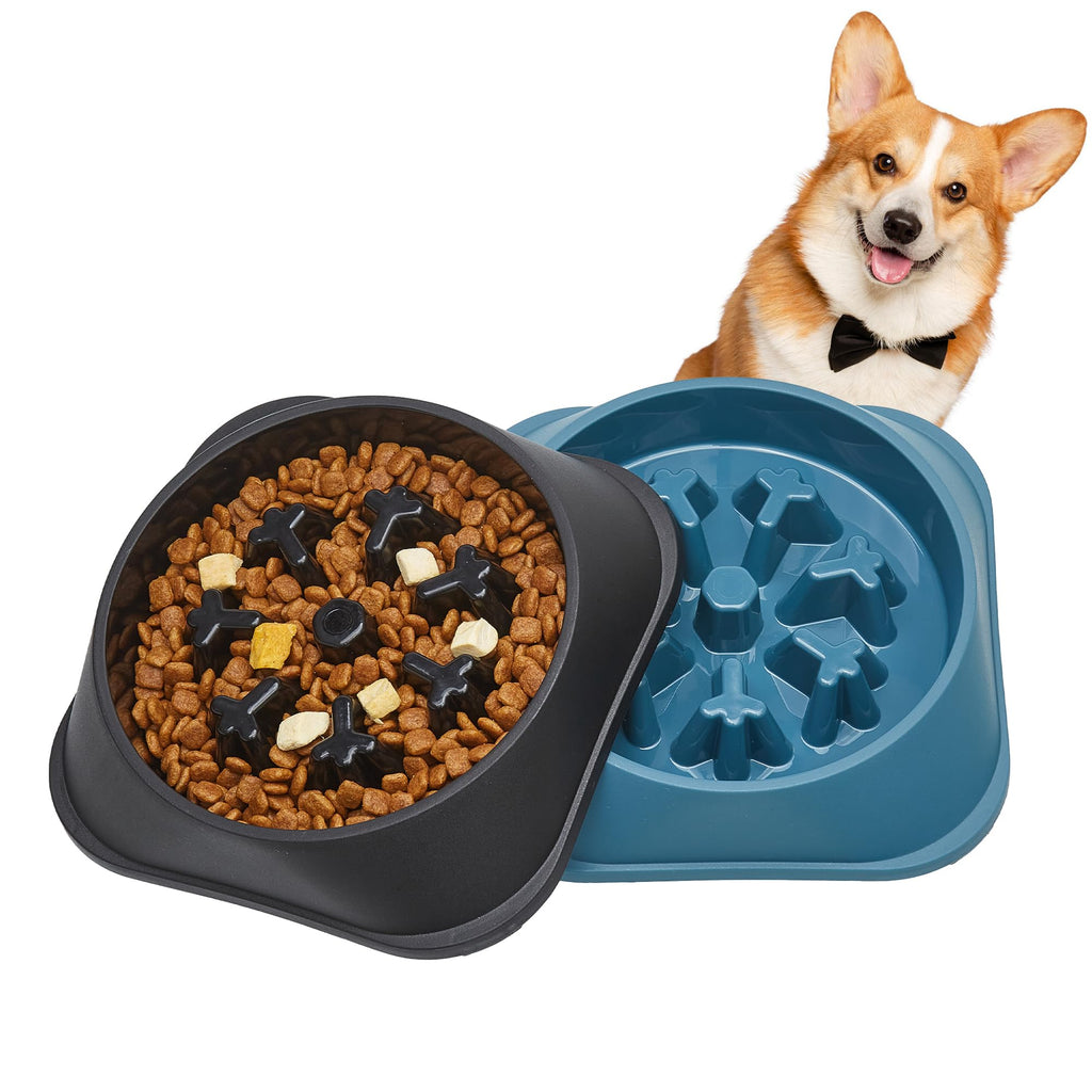 Slow Feeder Dog Bowl Set Anti-Choking Feeder Puzzle Dog Food Bowls Slows Down Eating Feeding Bowls Prevent Overeating Anti-Slip Pet Feeding Dishes for Small & Medium Dogs(2 Piece) Black&Dark Blue - PawsPlanet Australia