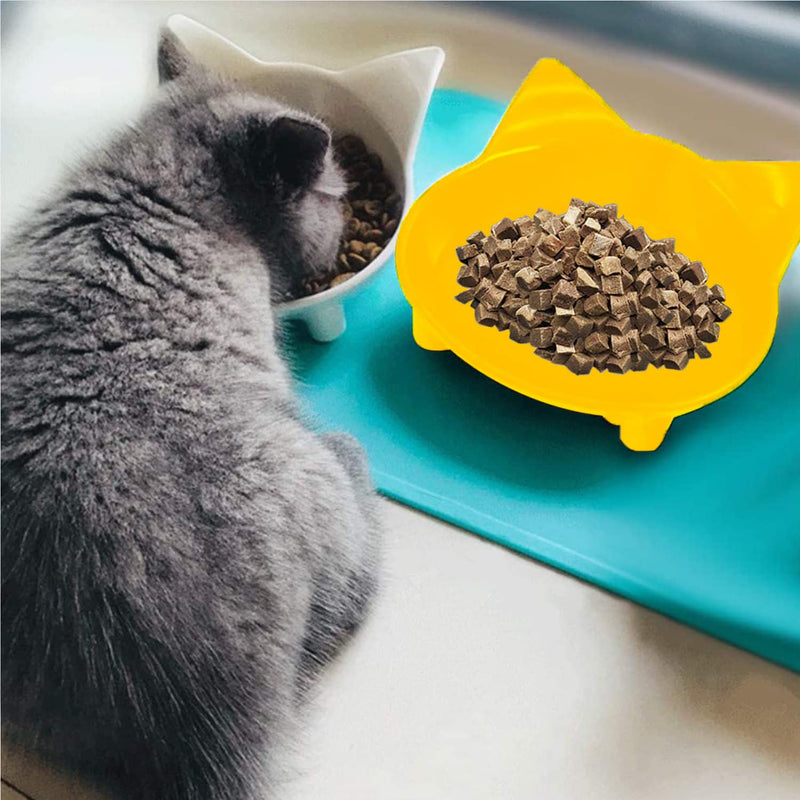 Cat Bowls, Anti-slip Multi-purpose Pet Feeding Bowl, Cat Food Bowl with Non Slip Rubber for Relief of Whisker Fatigue, Set of 3 - Grey, white and yellow - PawsPlanet Australia