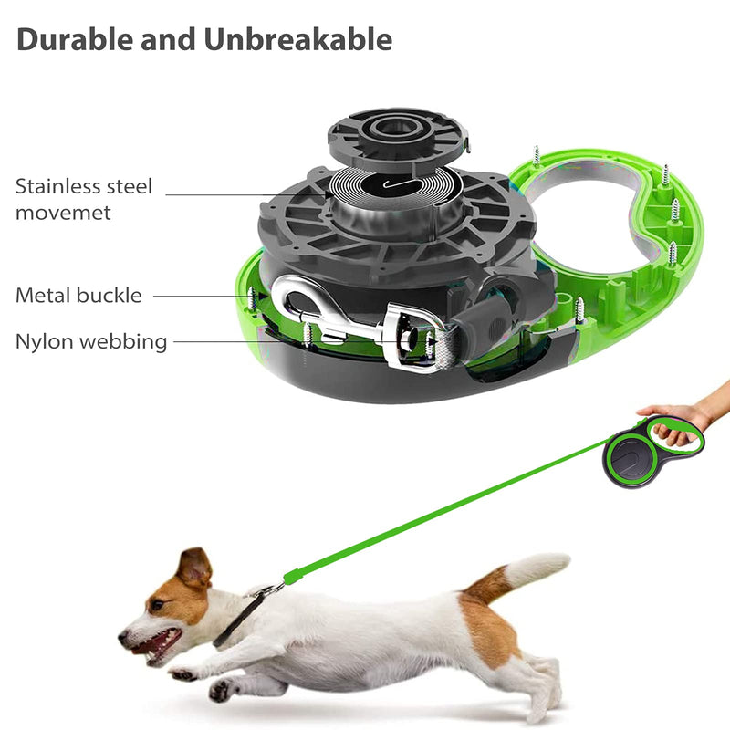 PETCUTE Retractable dog leash, adjustable dog leash with ergonomic non-slip handle, one-hand brake, pause, lock, extendable dog leash for small and large dogs up to 50kg 8M green 8M-50KG - PawsPlanet Australia