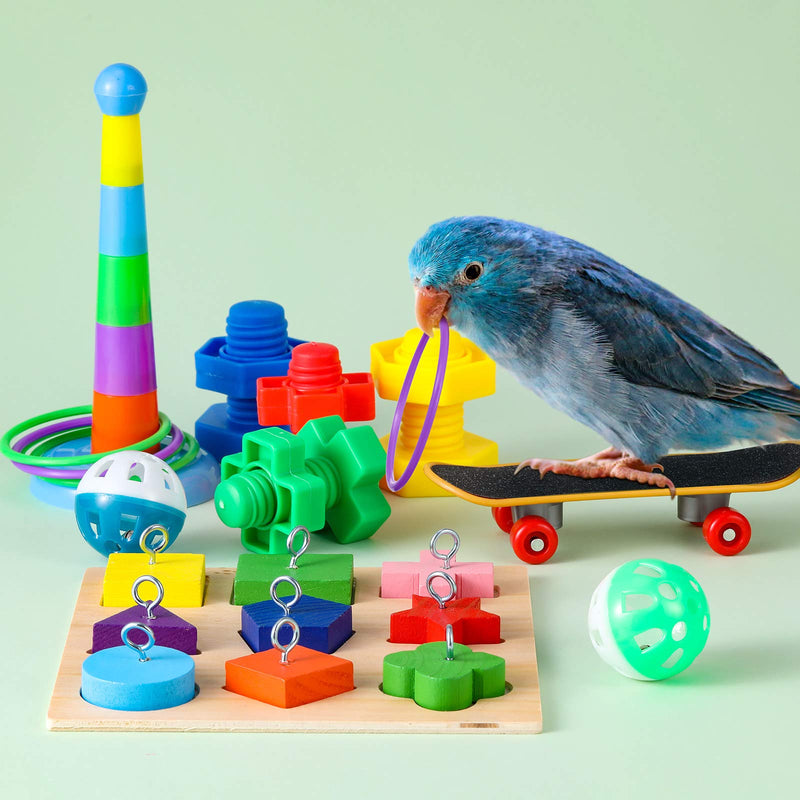 [Australia] - 6 Pieces Bird Training Toys Parrot Intelligence Toy Parrot Wooden Block Puzzles Toy Stacking Rings Toy Mini Parrot Skateboard Nuts and Bolts Bird Toy Bell Balls for Budgie Parakeet Cockatiel Macaw 