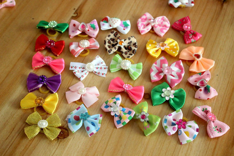 Masue Pets 50pcs in Pairs Dog Hair Bows with Rubber Bands Rhinestone Pearls Bows Bowknot Bows Dog Topknot Bows Cute Dog Hair - PawsPlanet Australia