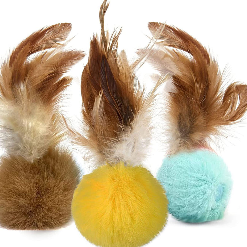 Cat toy fishing rod with feather, cat fishing rod, cat balls toy with feathers, cat toy bouncy balls for indoor use, interactive cat toy for small large cats (6 pieces) yellow - PawsPlanet Australia