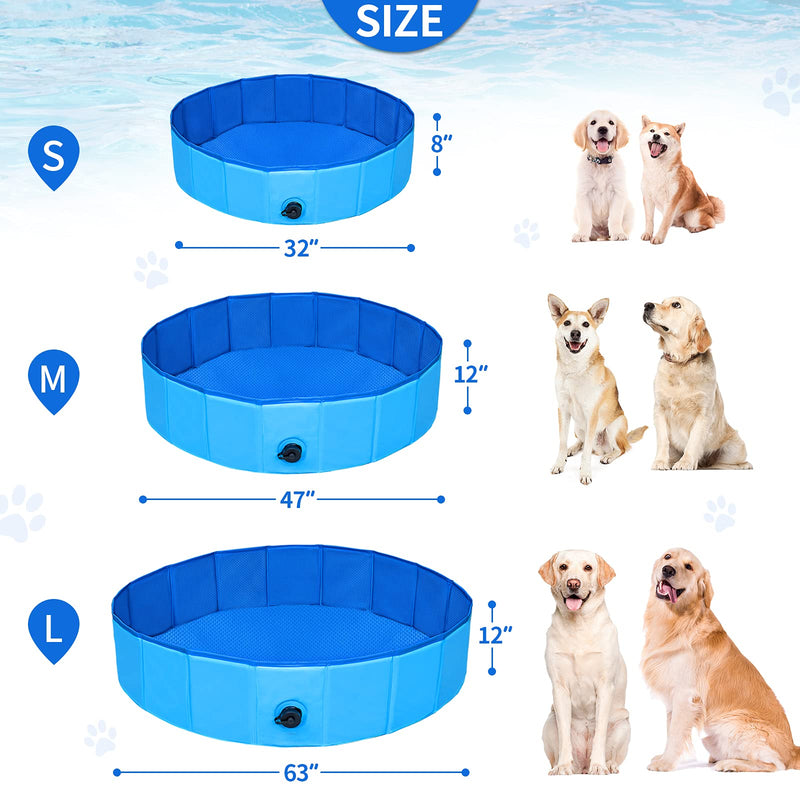 Malier Foldable Dog Pool, Portable Pet Dog Swimming Pool with Squeaky Dog Chew Toy, Collapsible Plastic Kiddie Pool Bathing Tub for Small Large Dogs Cats and Kids 32 x 8 Inch - PawsPlanet Australia