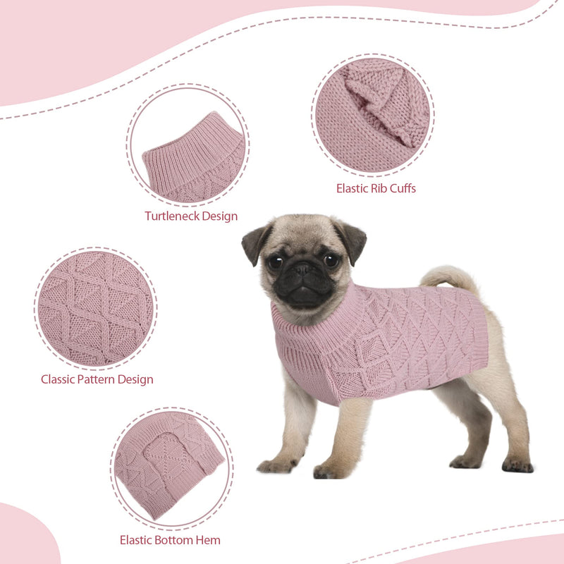 ASENKU Dog Turtleneck Sweaters, Winter Dog Sweaters Clothing, Classic Wired Knit Clothing for Cold Weather, Ideal Gift for Pets(Pink, S) Small Pink - PawsPlanet Australia