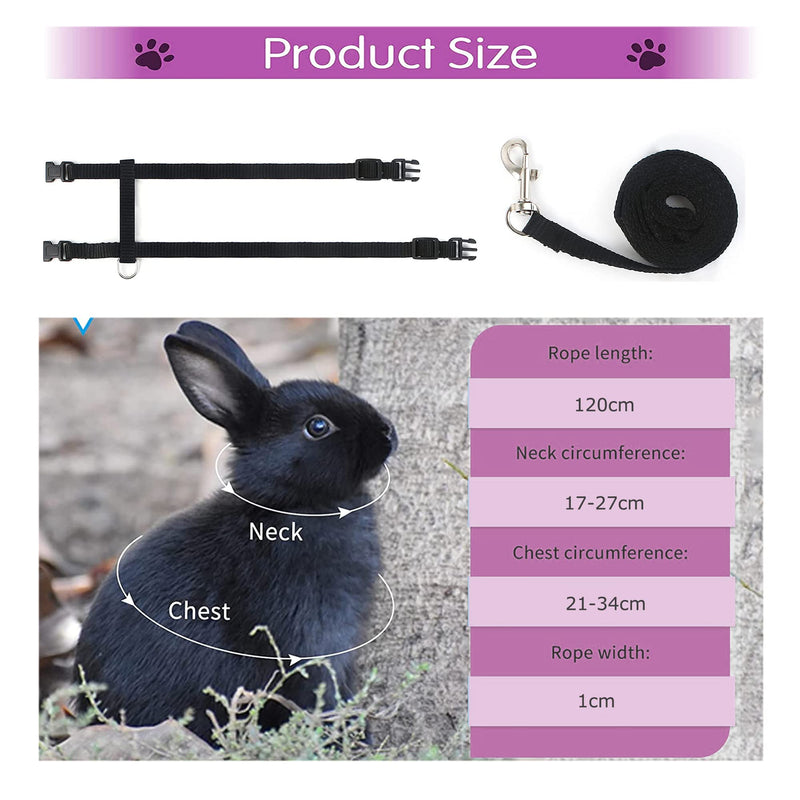 USHS Pack of 2 Pet Rabbit Harness, Rabbit Harness, Adjustable Jogging Harness, Cat Harness, Leash, Adjustable Rabbit Harness for Rabbits, Kittens, Puppies and Other Small Animals (Pink + Black) - PawsPlanet Australia