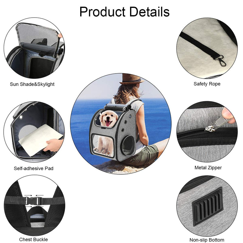 FASRIOU Expandable Pet Carrier Backpack for Cats, Dogs and Small Animals, Portable Pet Travel Carrier, Super Ventilated Design, Airline Approved, Ideal for Traveling/Hiking /Camping, Grey - PawsPlanet Australia