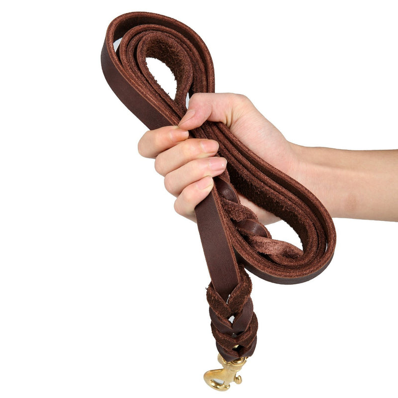 [Australia] - Dogs Kingdom Genuine Leather Braided Brown Dog Leash 4Ft/5Ft/7Ft/8.5Ft Best Lead for Large and Medium Dogs Training Walking 5/7"*8.5ft Brown/Gold hook 