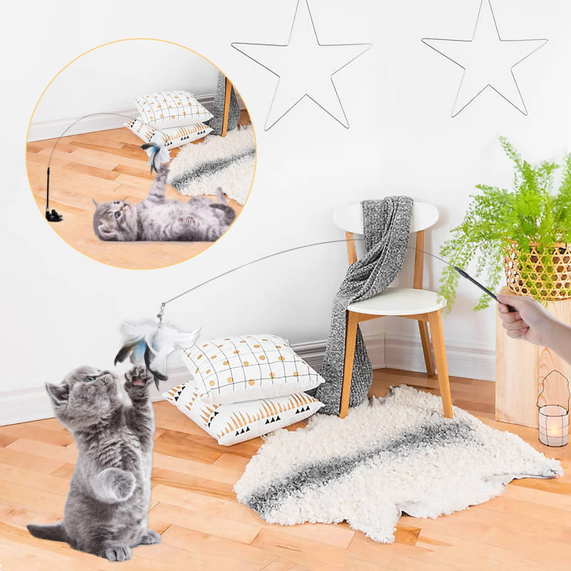 Legendog Interactive Cat Toy Fishing Rod with Feather Toy for Cats Feather Toy with Suction Cup for Kittens Self-employment Cat Stick Toy Bule & White - PawsPlanet Australia