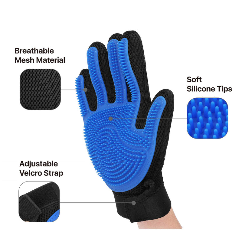 [Australia] - Flexzion Pet Grooming Glove Right Hand 1 Piece - Gentle Efficient Touch Deshedding Brush Hand Glove Hair Remover Mitt Massage Tool with Soft Rubber Tips for Dog Cat Horses with Long Short Fur Blue 