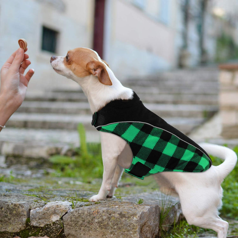 [Australia] - Queenmore Warm Dog Jacket, Reversible Dog Winter Coat, Reflective Windproof Waterproof Dog Clothes for Winter, Plaid Dog Coats for Small Medium Large Dogs Boy Girl Dogs X-Small Green 