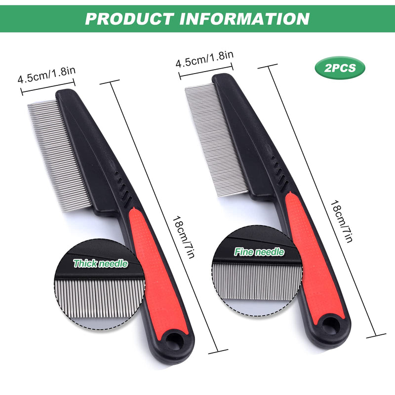 Flea Comb for Dogs Cats Pack of 2 Professional Dog Cat Lice Comb Dust Comb Flea Comb Coarse & Fine Teeth Stainless Steel Lice Flea Comb - PawsPlanet Australia