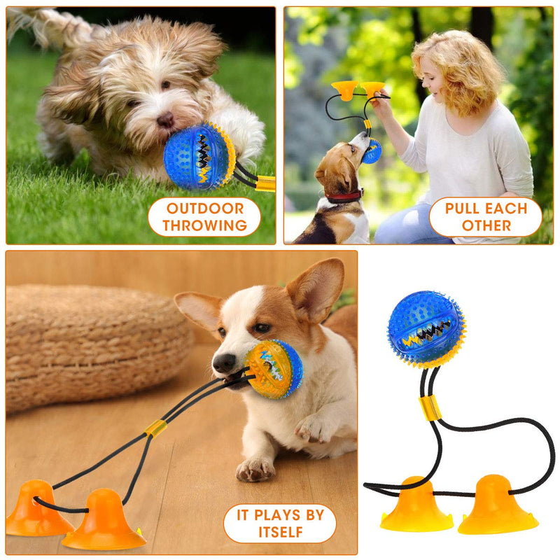 CHARMINER Suction Cup Dog Toy, Dog Rope Ball Pull Toy with Double Suction Cup, Multifunction Molar Bite Toy Tug of War for Aggressive Chewers and Toothbrush (Orange) - PawsPlanet Australia