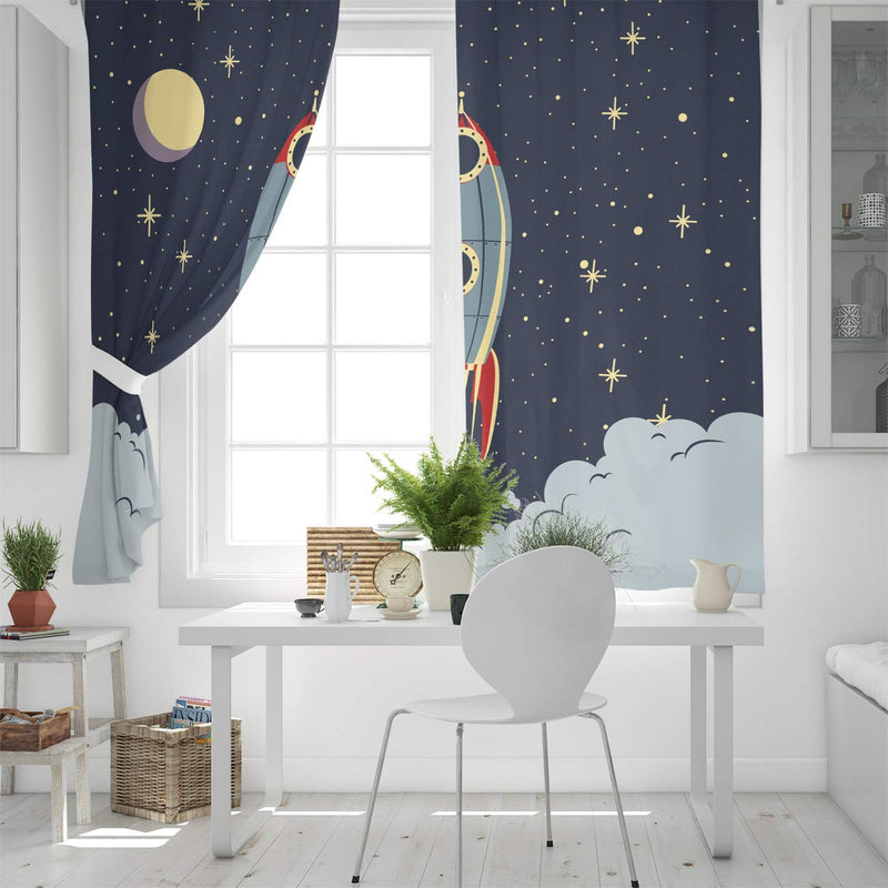 Grommet Window Panel Curtain Set, Room D閏or Curtain Drapes for Living Room Dining Bedroom - Space Exploration Cartoon Spaceship Rocket Pattern,Each 40 by 63 Inch,Set of Two Panels 40" x 63" - Set of 2 Space-010soa3637 - PawsPlanet Australia