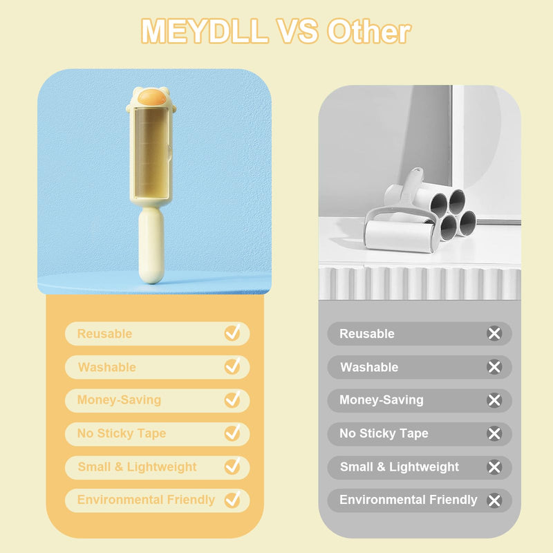 MEYDLL Pet Hair Remover Lint Roller Lint Roller for Cat Hair and Dog Hair Lint Brush Reusable Pet Hair Remover Brush for Pet Hair Dog Hair Cat Hair Lint Roller for Sofa Bed Yellow - PawsPlanet Australia