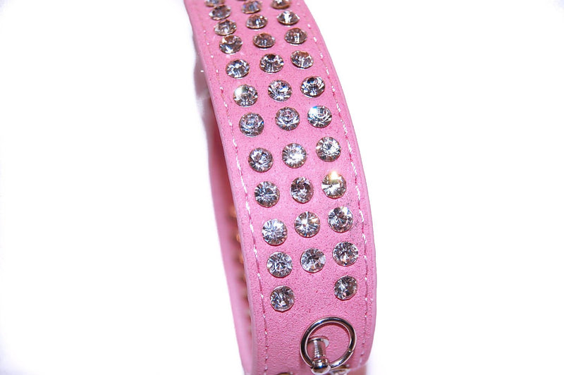 Pet Palace® "Debonair Doggy" Suede Diamante Studded Luxury Collar for Dogs of Distinction (PETAL PINK SMALL) FREE CHARM ACCESSORY PETAL PINK SMALL - PawsPlanet Australia