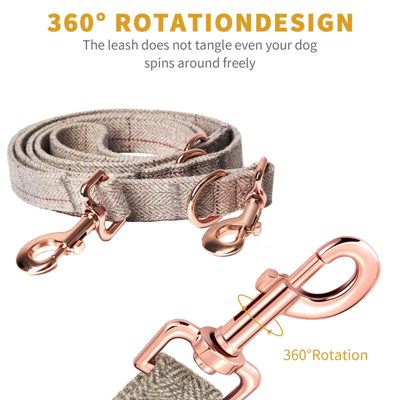 Rose Gold Dog Collar and Lead(2m) Set | Exceptionally Elegant & Adjustable | 3 Adjustable Lengths Dog Leash | Soft and Easy to Clean(Beige;L(15.7"-25.6")) Beige;L(15.7"-25.6") - PawsPlanet Australia