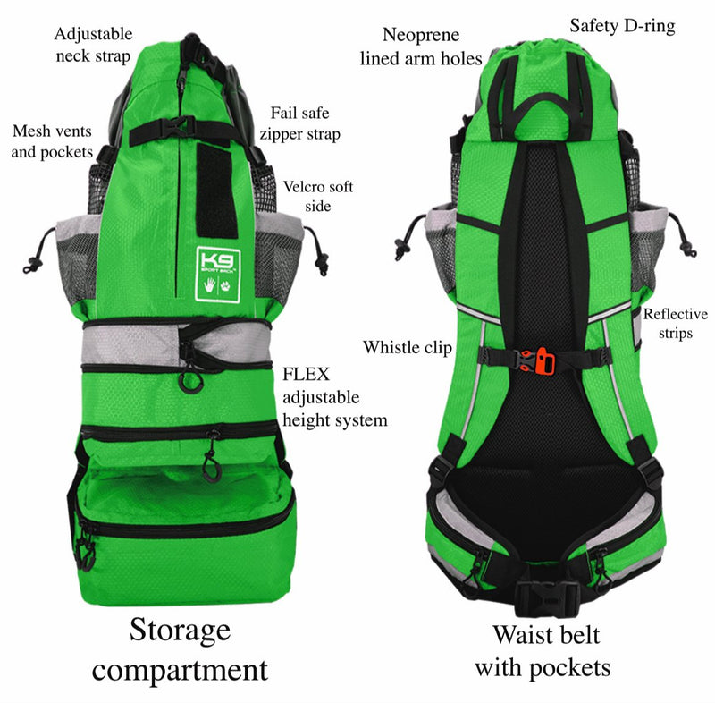 [Australia] - K9 Sport Sack FLEX | Dog Carrier Backpack For Small and Medium Pets| Foward Facing Adjustable Zippers for Size | Veterinarian Approved Safe Pack For Travel (XS-M, GREEN) 