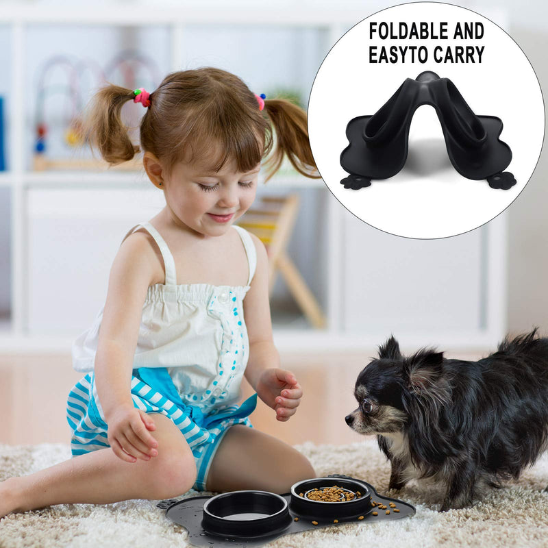 Double Pet Dog Slow Feeder Bowl Bloat Stop Pet Bowl Anti-Choking Puppy Food and Water Feeder with Non-Skid Silicone Mat Plastic Water Bowl for Dogs Cats Pets (Black) Small Black - PawsPlanet Australia