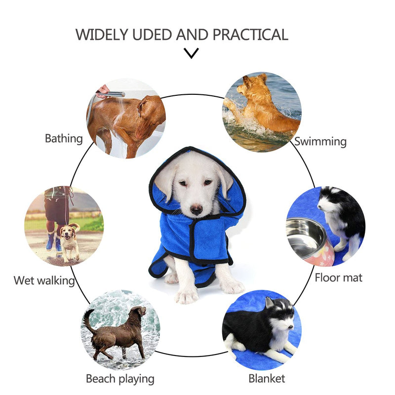 PETCUTE Dog Bathrobes Dog Robe Fast Drying Bathrobe for Dogs Microfiber dog towel Absorbent Dog Pajamas Small Medium Large Size M Blue - PawsPlanet Australia