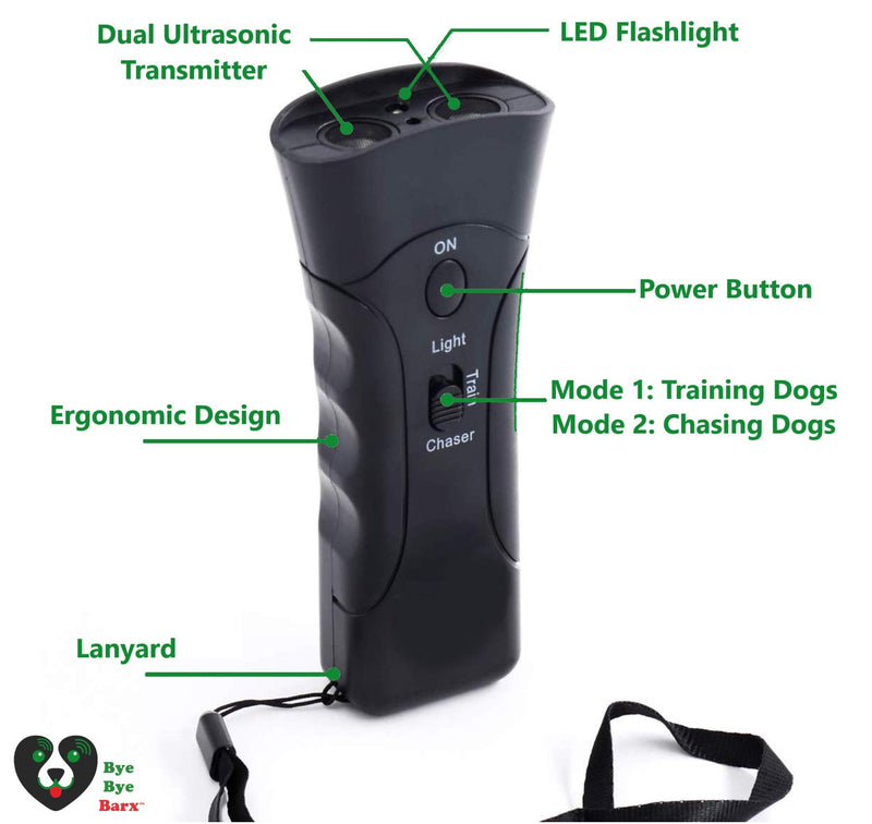 GREEN BREATHE ECO Bye Bye Barx Anti Barking Device | Ultrasonic Dog Bark Deterrent for Small or Medium Dog | 3 in 1 Dog Training Aid | Control Range of 35 Ft. | No Bark Devices with LED Flashlight - PawsPlanet Australia