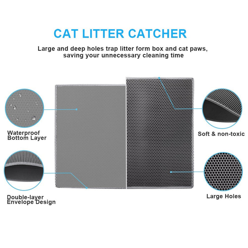 Pieviev Cat Litter Mat Anti-Tracking Litter Mat, 30" X 24" Inch Honeycomb Double Layer Waterproof Urine Proof Trapping Mat for Litter Boxes, Large Size Easy Clean Scatter Control (Scoop Included) - PawsPlanet Australia