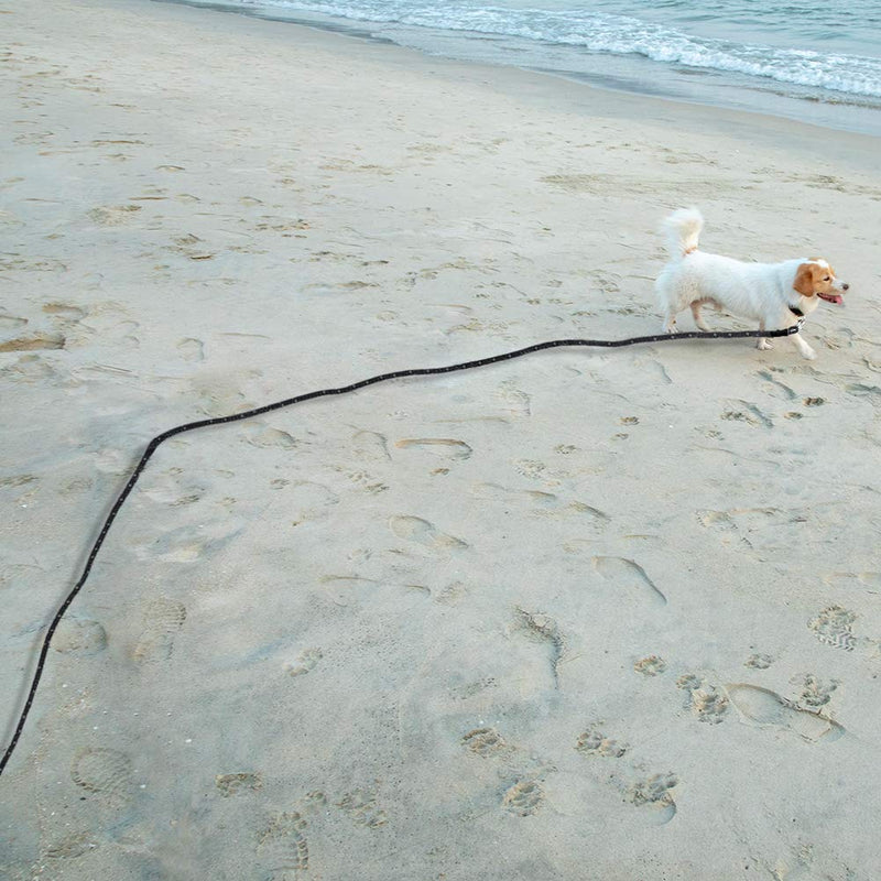 Dog Check Cord, 20FT/6M Floatable Long Reflective Recall Dog Training Rope with Soft Handle for Hiking, Camping, Walking (Black) - PawsPlanet Australia