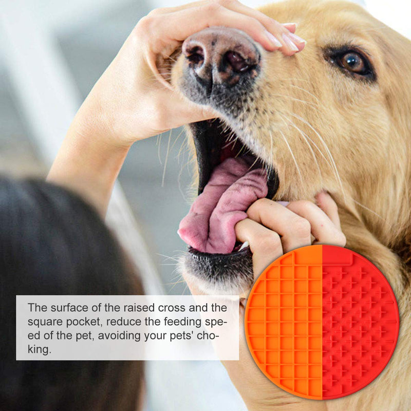 Pet Lick Mat, Songway Dog Cat Slow Feeder Pad Silicone Licking Mat Using with Serve Treats, Yogurt Or Peanut Butter, Perfect for Training, Grooming, Nail Trim, Car Travel, 2 Pack (Orange+red) Orange+red - PawsPlanet Australia