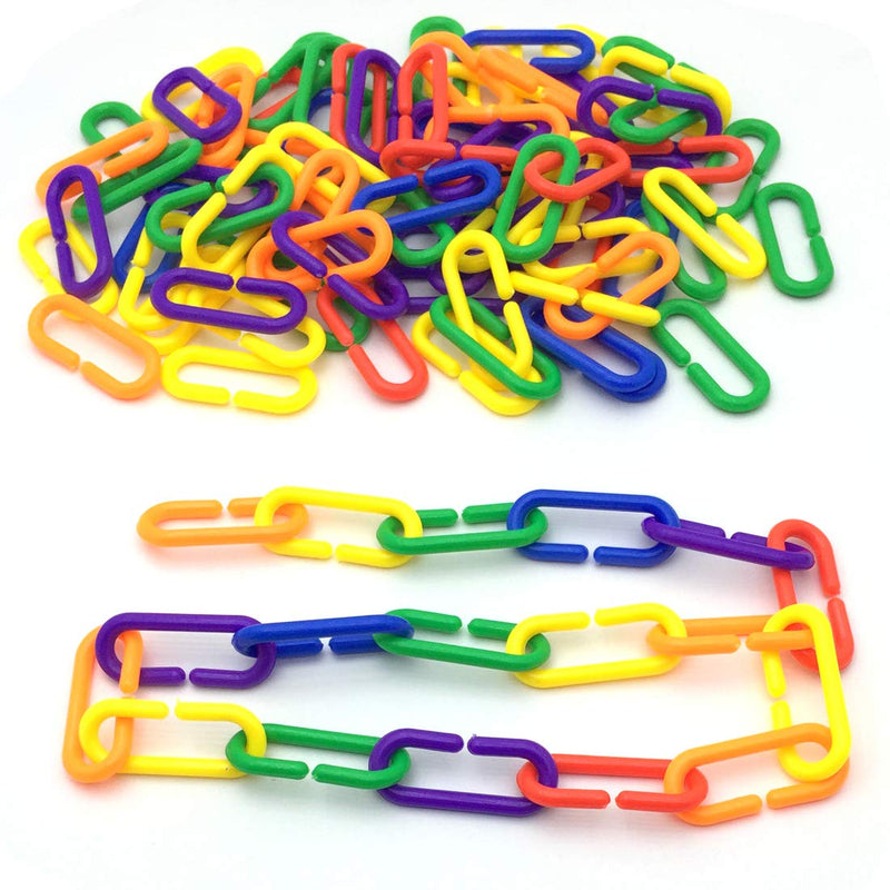 JIALEEY 100 Piece Plastic C-Clips Hooks Chain Links Rainbow C-Links Children's Learning Toys Small Pet Rat Parrot Bird Toy Cage - PawsPlanet Australia