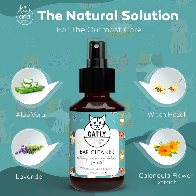 Catly Antibacterial spray Ear Cleaner | Cat ear cleaner and cat ear mite treatment | Camomile oil spray 100ml | Alternative to cat ear drops - PawsPlanet Australia