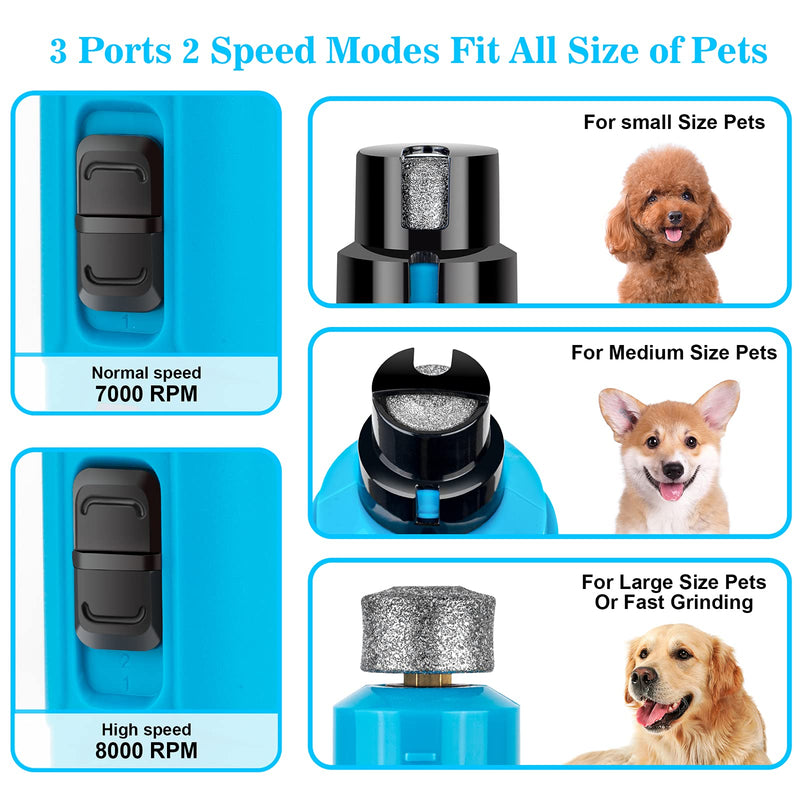 Bousnic Dog Claw Grinder with 2 LED Lights - Quiet, Powerful Electric Toenail Trimmer File with 2 Speeds for Small Medium Dogs and Cats Blue - PawsPlanet Australia