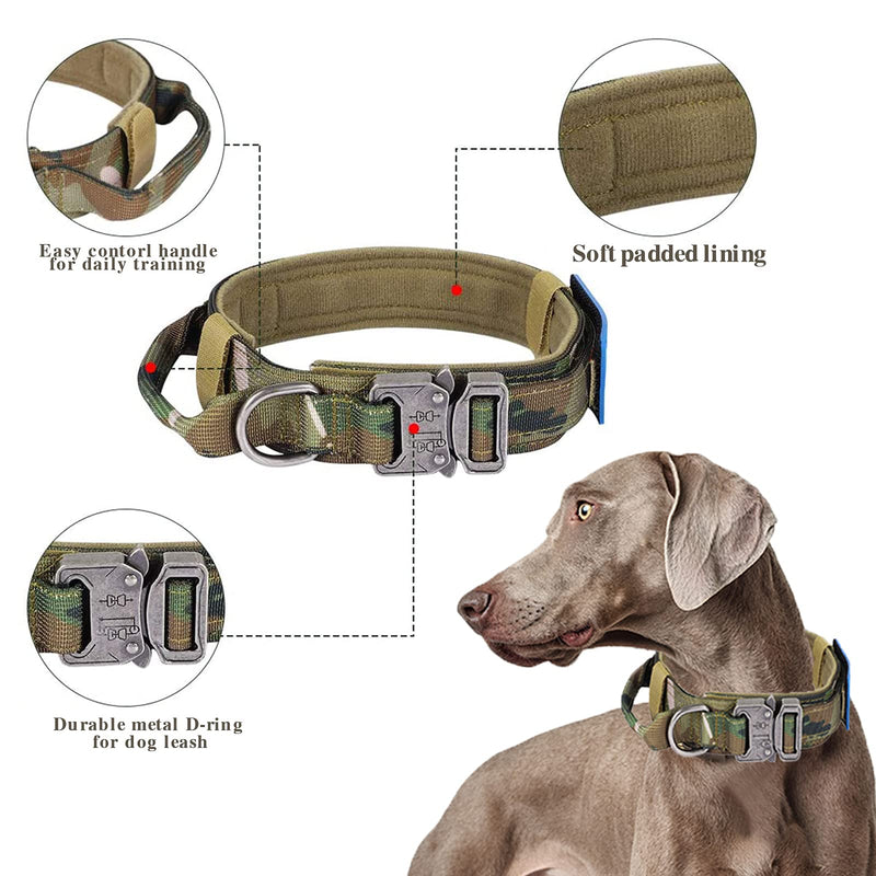 Pruk Tactical Dog Harness Set, K9 Dog Harness Military Dog Vest Collar Leash with Molle Pouch and Patch, No Pull Tactical Dog Vest for Large Dog, Service Dog Harness for Training Hiking(Camo, M) Camo M(Neck: 19"-29", Bust: 19"-27") - PawsPlanet Australia