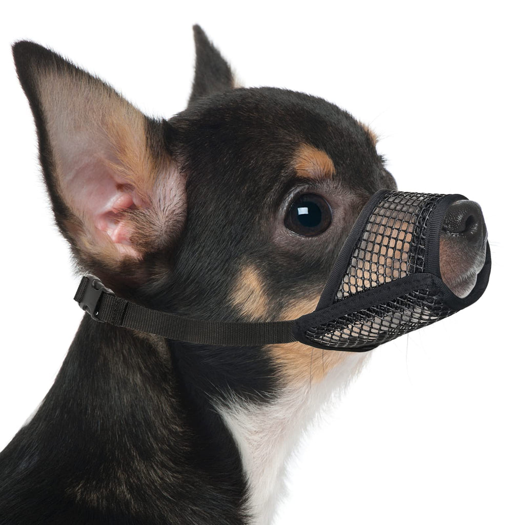 Dog Muzzle, Soft Mesh Muzzles for Small Medium Large Dogs Chihuahua Poodle Husky Labrador Retriever, Breathable Dog Mouth Guard for Biting Chewing Grooming, Allow Panting Drinking, Easy to Use Black XXS-Snout (4”-5”) - PawsPlanet Australia
