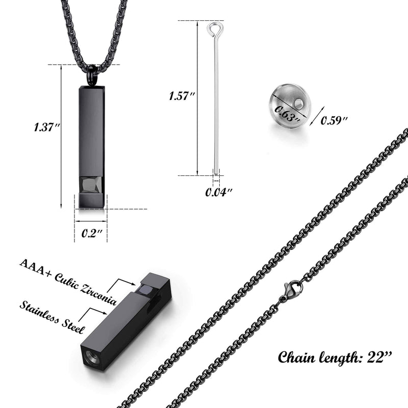 Milacolato 2 pcs Cremation Urn Pendant Necklace for Memorial Black Stainless Steel with CZ Necklace Ashes Jewelry Keepsakes Square Bar-Silver&Black - PawsPlanet Australia