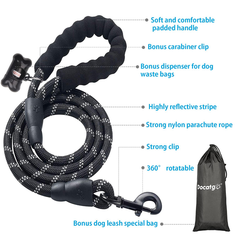 Docatgo dog leash, strong stable training leash, 1.5 m suitable for large medium small dogs with comfortable padded handle of bite-resistant leash, reflective safety at night, lightweight and flexible leashes - PawsPlanet Australia