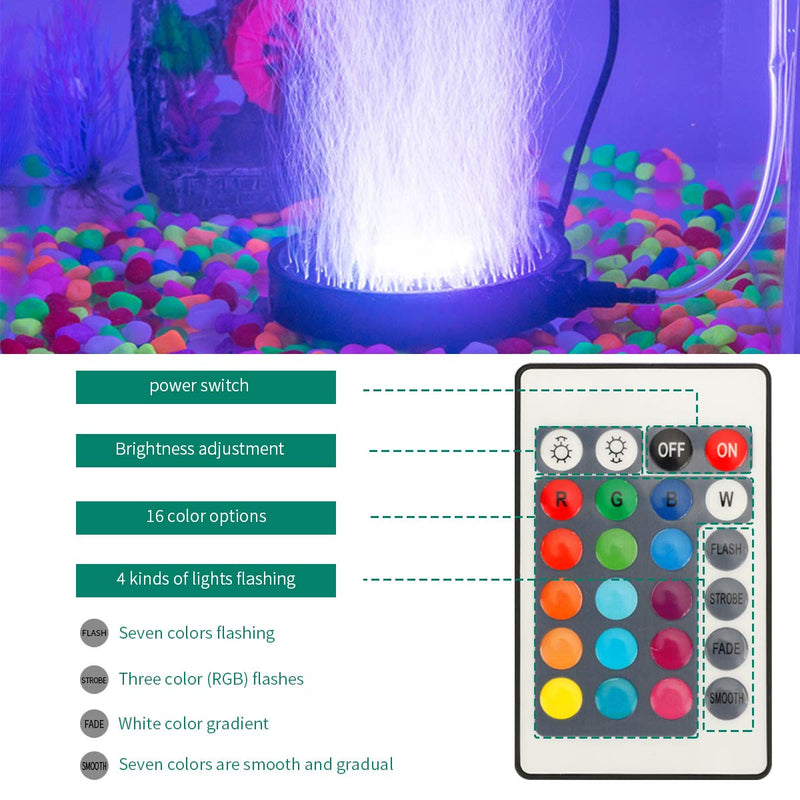 Number-one Aquarium Bubble Light LED Fish Tank Bubbler Light, Remote Controlled Aquariums Air Stone Disk Lamp with 16 Color Changing, 4 Lighting Effects for Fish Tanks and Fish Ponds - PawsPlanet Australia