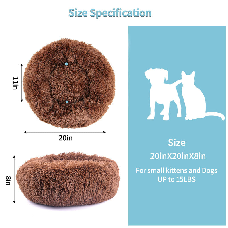 LMTIC Cat Beds for Indoor Cats,20 Inch Donut Cuddler Small Dog Bed,Calming Self Warming Anti-Anxiety Joint-Relief Improved Sleep Fluffy Pet Bed for Cat Small Dog with Non-Slip Bottom,Machine Washable 20x20 inches Coffee - PawsPlanet Australia