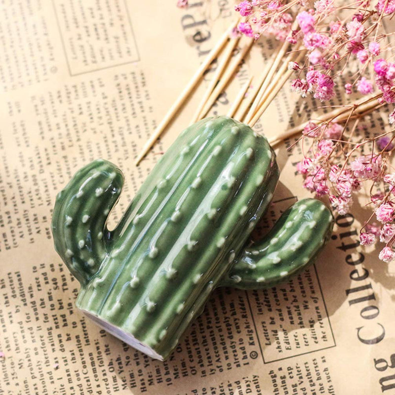 Cabilock Decorative Toothpick Holder Cactus Shaped Toothpick Dispenser Ceramic Cotton Swab Container for Holiday Xmas Party Table Decoration 8X8CM - PawsPlanet Australia