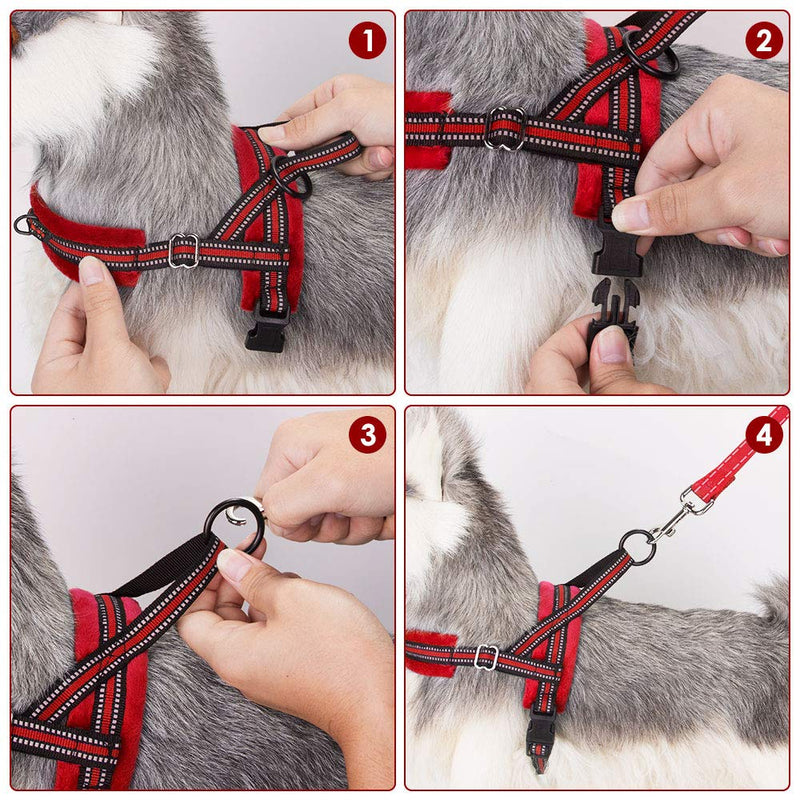 [Australia] - Slowton No Pull Small Dog Harness and Leash, Front Lead Walk Vest Harness Soft Padded Reflective Adjustable Puppy Harness Anti-Twist 4FT Pet Lead Quick Fit for Small Dog Cat Animal XX-Small Red 