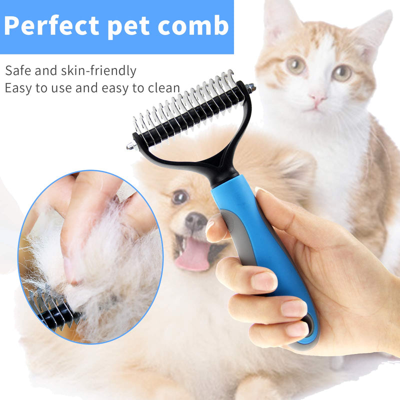 Pet Hair Remover Brush Set Dog Brush for Long Haired Dogs Cat Grooming Brush Double Sided Dog Undercoat Rake Comb for Large Medium and Small Dogs or Cats Easy Removing Mats Tangles and Shedding Big Blue - PawsPlanet Australia