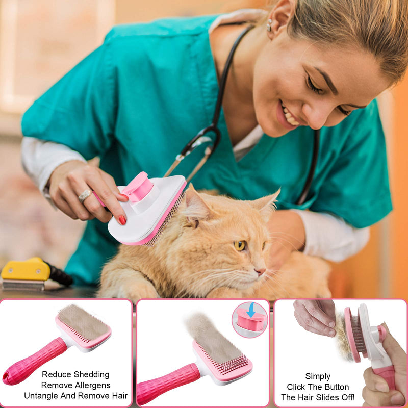 Self Cleaning Slicker Brush -Dog Brush & Cat Brush,Shedding Mats and Tangled Hair,Massages Particle,Improves Circulation.Brush for Shedding and Grooming Short to Long, Straight or Curly Haired Pet Pink - PawsPlanet Australia