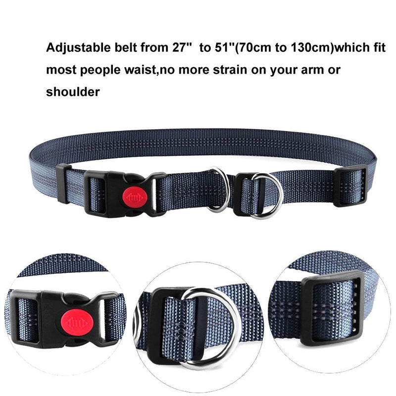 QitinDasen Gray Hands-Free Dog Lead, Adjustable Waist Belt and Dual Handles Stretchy Bungee Lead, Jogging Dog Lead with Reflective Stitching (Green Handle) - PawsPlanet Australia