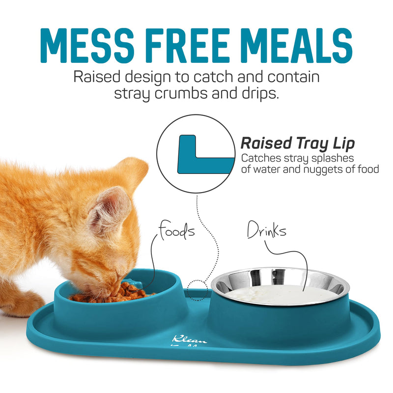 Pets Dog Bowl Set - Anti Skid Removable Double Slow Feeder Dog Bowls with Non Skid Silicone Mat - Stainless Steel Dog Water Bowl for Cats & Pets –A Beautiful Dirty Blue Color - PawsPlanet Australia