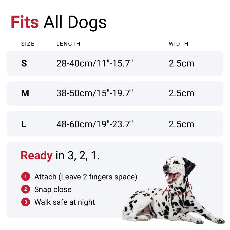 Tractive LED Light Up Dog Collar - 3 Light Modes for Night Walking, Waterproof, Rechargeable, Up to 10 Hours of Battery, Red (Large) LED Collar Large - PawsPlanet Australia
