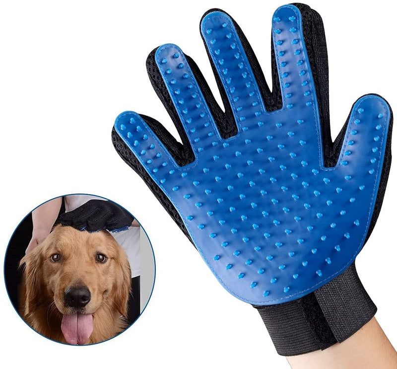 2-in-1 Pet Glove: Grooming Tool + Furniture Pet Hair Remover Mitt - For Cat & Dog - Long & Short Fur - Gentle Deshedding Brush - Rubber Tips for Massage - Soft Groomer Mitt - Your Pet Will Love 1Pcs Blue - PawsPlanet Australia