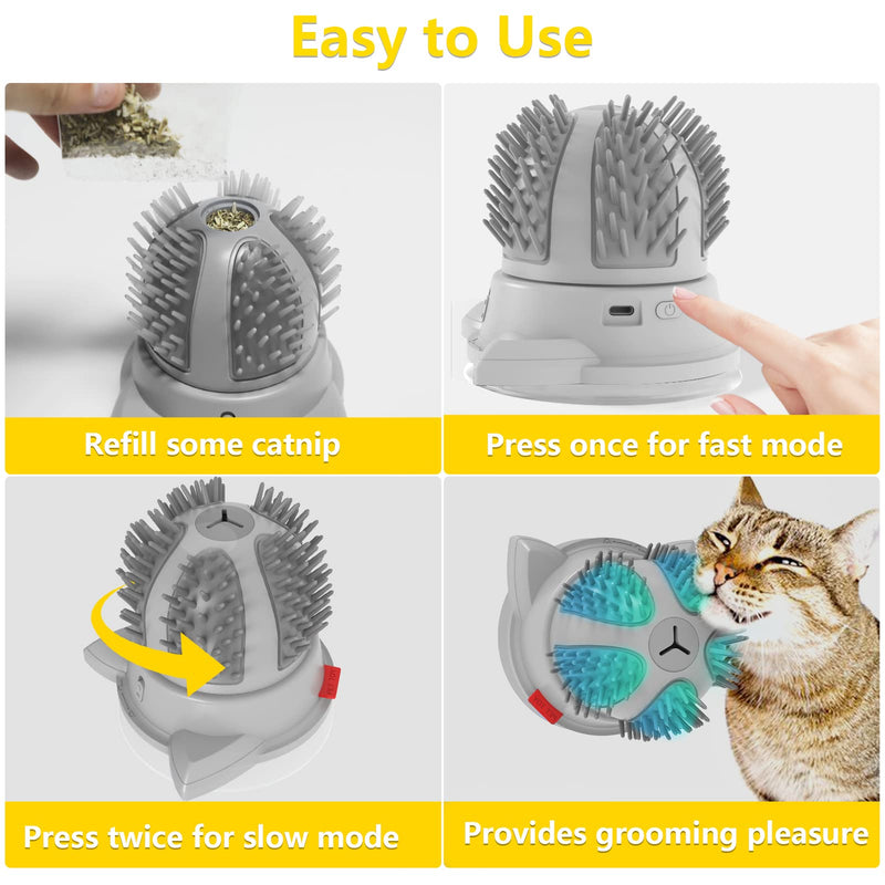 AOLIGY Cat Self Groomer Automatic Rotating Cat Massager Smart Self Cleaning Cat Brush Comb with Catnip, Rechargeable Interactive Catnip Toy - PawsPlanet Australia